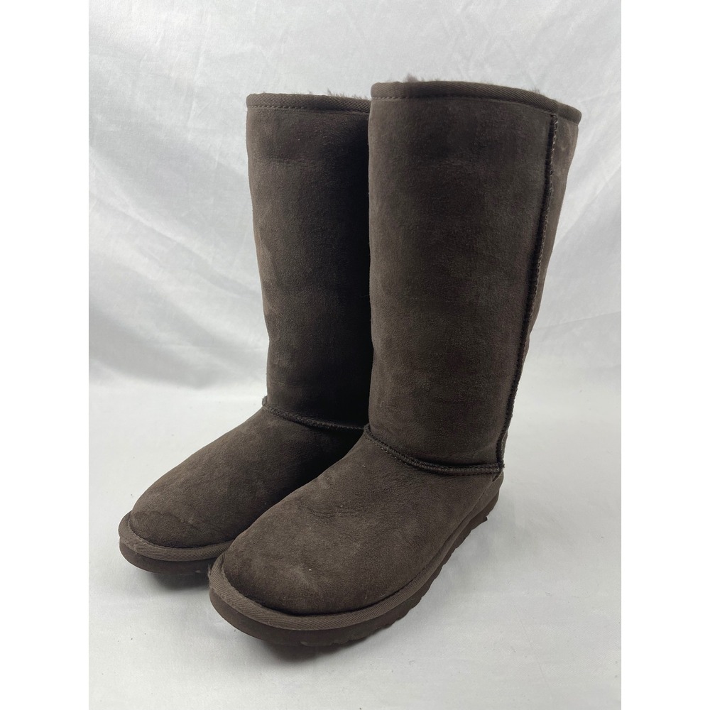 UGG Classic Tall Women Size 5 Chocolate Brown Good Suede Sheepskin Boots 5229